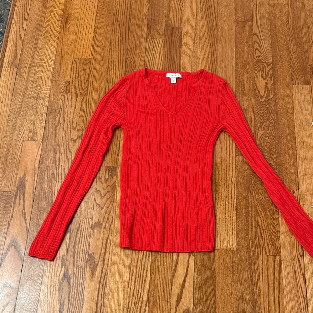 Topshop Vibrant Red Ribbed Knit Top